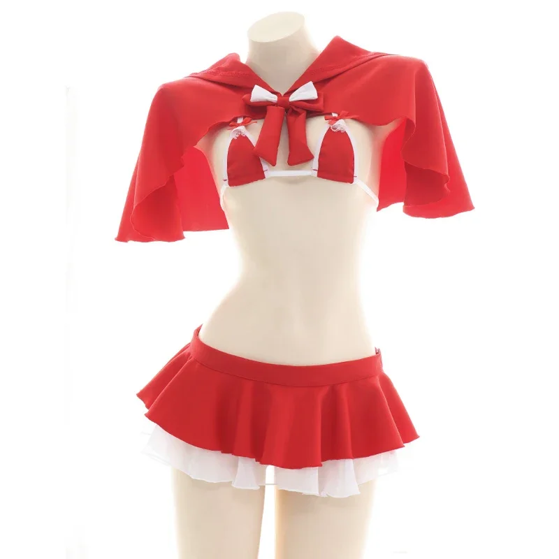 Gioco di ruolo natalizio Cappuccetto Rosso Intimo Costume da bagno Costume da donna Mantello con cappuccio sexy Lingerie Pigiama Cosplay