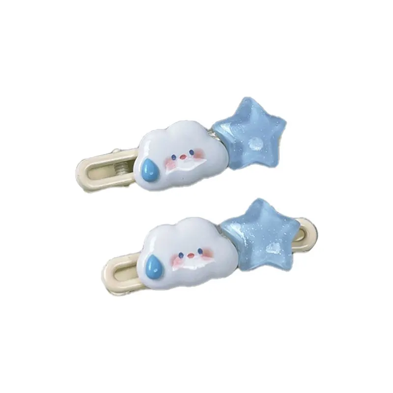 Pince à cheveux en forme de canard pour femmes, dessin animé, nuage blanc, étoile, frange latérale, épingle à cheveux, étoile bleue, ciel, accessoires de mode Y2k