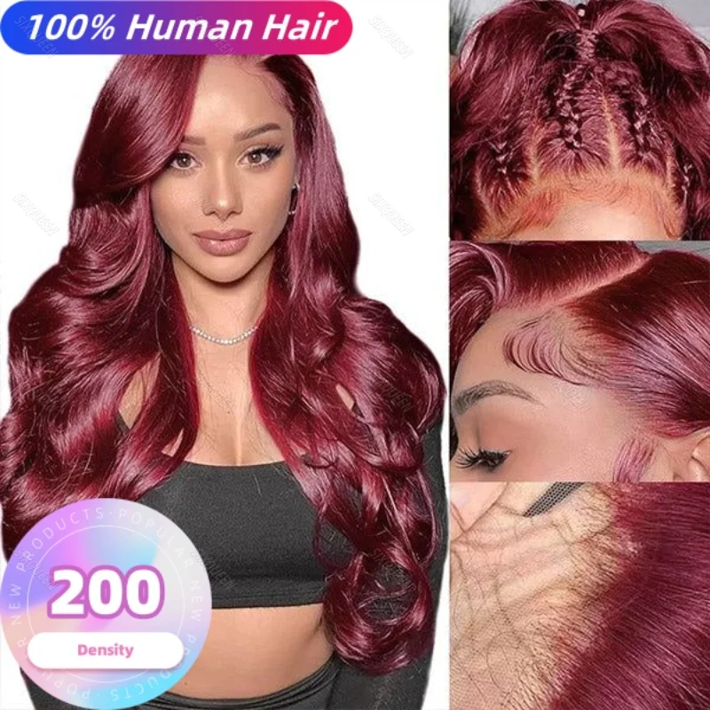 Burgundy Body Wave Wigs 13x4 13x6 HD Transparent Lace Front 100% Natural Brazilian Human Hair Frontal Wig For women