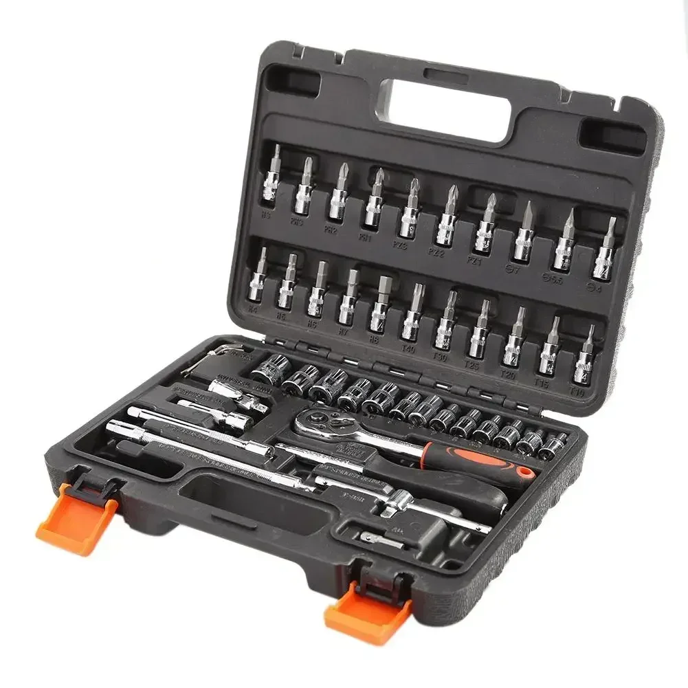 46Pcs Car Repair Tool Kit 1/4-Inch Socket Set Car Repair Tool Ratchet Torque Wrench Combo Auto Repairing Set Mechanic Tool