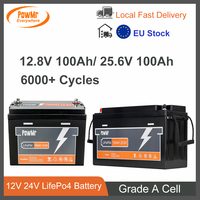 PowMr 12V 24V 100Ah 200Ah Rechargeable Lithium LiFePO4 Battery Pack Grade A Cell 6000 Cycles For Solar Outdoor RV Camp EU Stock