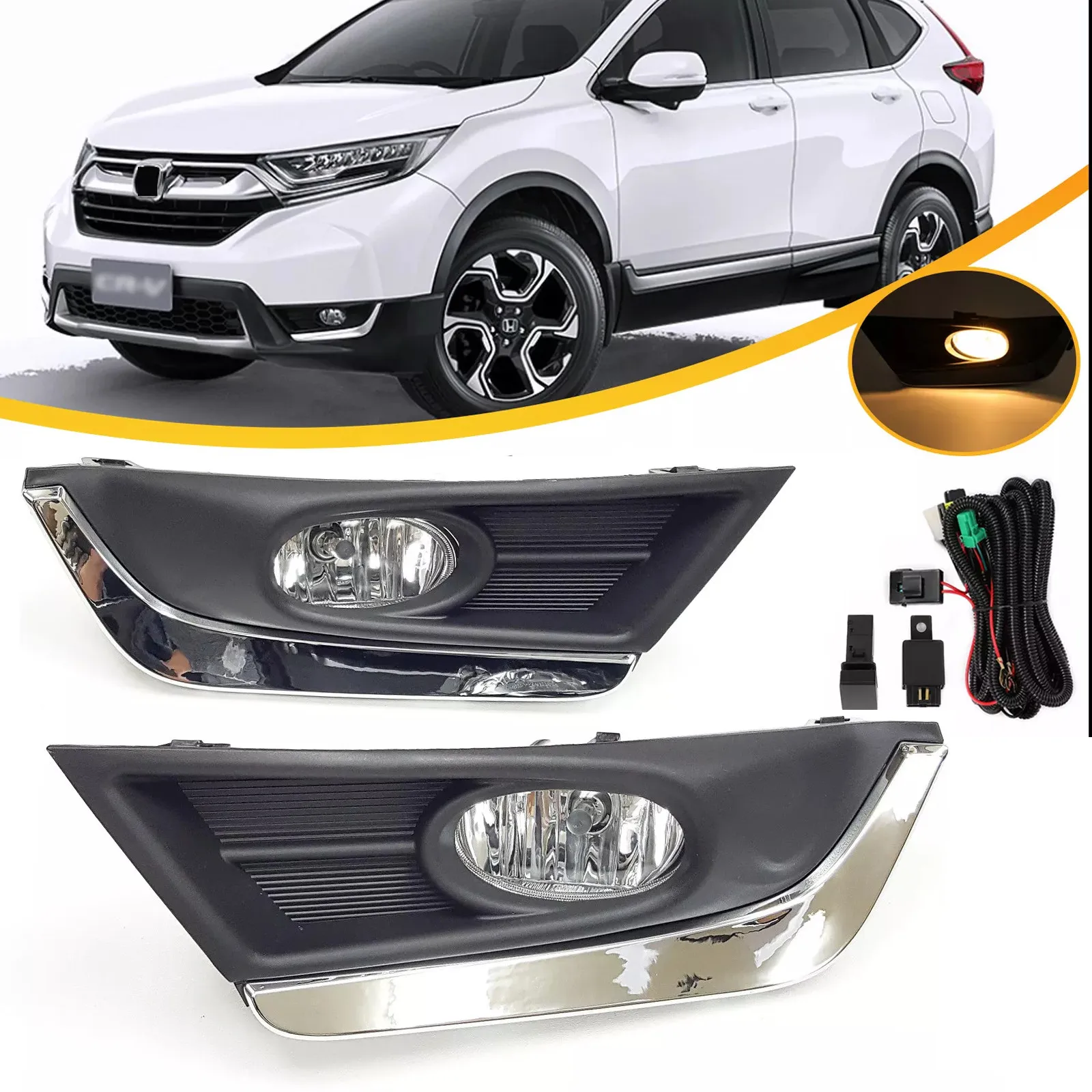 

Прозрачные противотуманные фары для Honda CR-V CRV 2017-2019 с хромированной окантовкой, переключателем, проводкой и лампами