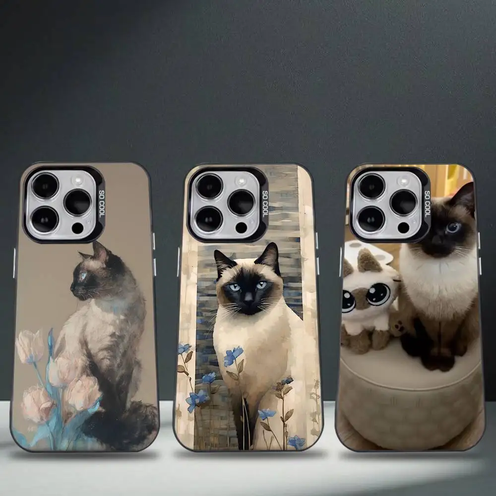 

S-Siamese Cats Cute Phone Case For iPhone 17,16,15,14,13,12,11,Pro,Max,Plus,E,Air,Mini Black Tpu Cover