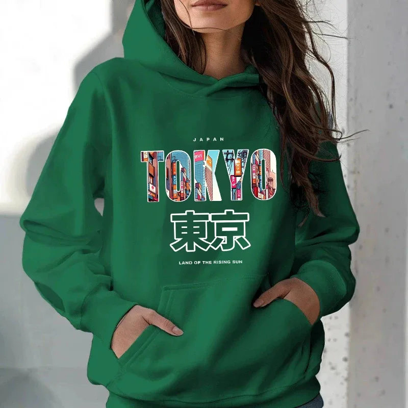 

Today Tomorrow Tokyo Flower Print Sweatshirts Women's Fall Winter Kangaroo Hodoies Graphic Vintage Hoody Streetwear Clothes