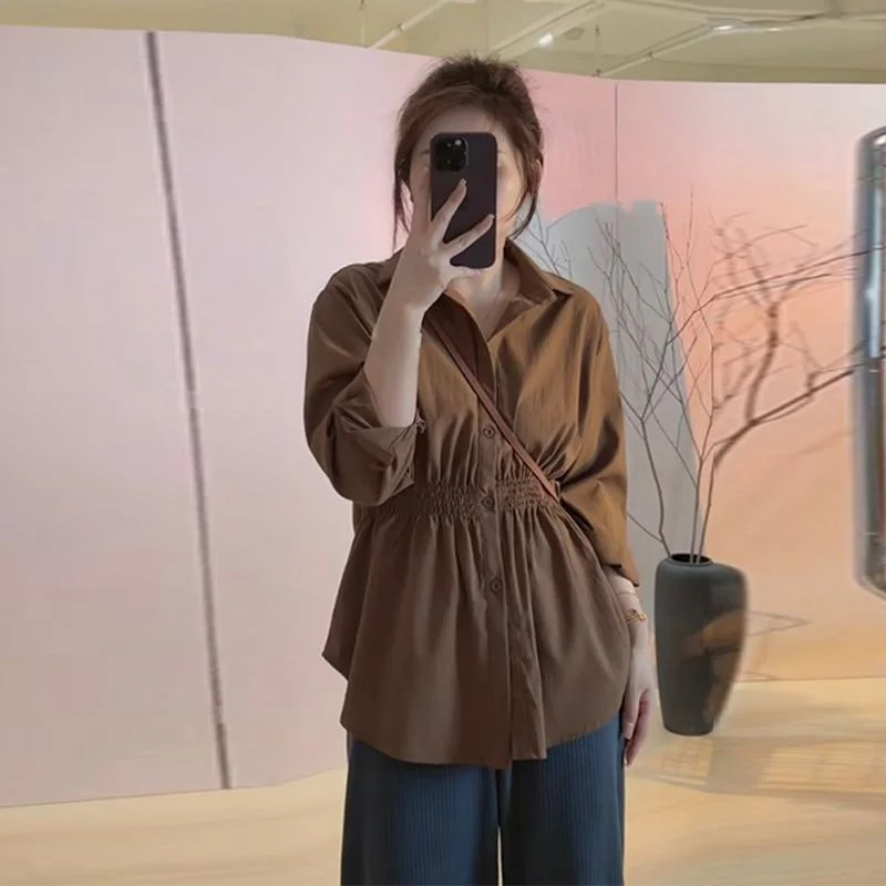 

plus Size Women's Shirt Pure Desire Style Waist-Cinching Spring Autumn Fashionable Versatile Meat Concealing Trendy Top