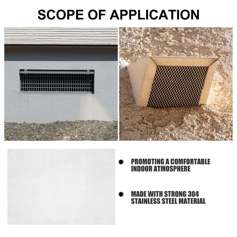 304 Stainless Steel Wire Mesh Screen Vent Fine Mesh Screen Material for Home Garden Outdoor Airflow Barrier Debris Prevention