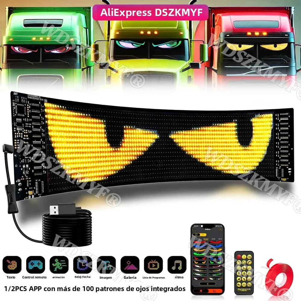 Imagen: Luz LED de Control de aplicación Bluetooth brillante multifuncional Devil Eyes para parabrisas de coche pantalla LED de desplazamiento programable Flexible