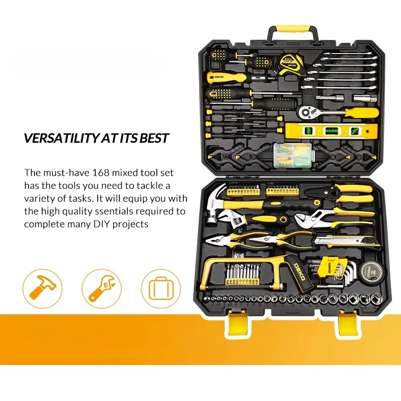 TZ168 Socket Wrench Tool Set Auto Repair Mixed Tool Combination Package Hand Tool Kit with Plastic Toolbox Home DIY