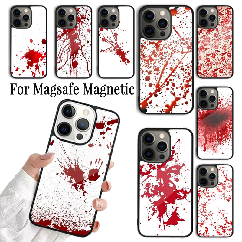 Coque Phone Case For iPhone 16 15 14 13 12 11 Pro Max Plus Magsafe Magnetic Wireless Charging Cover HALLOWEEN BLOODY SPLATTER