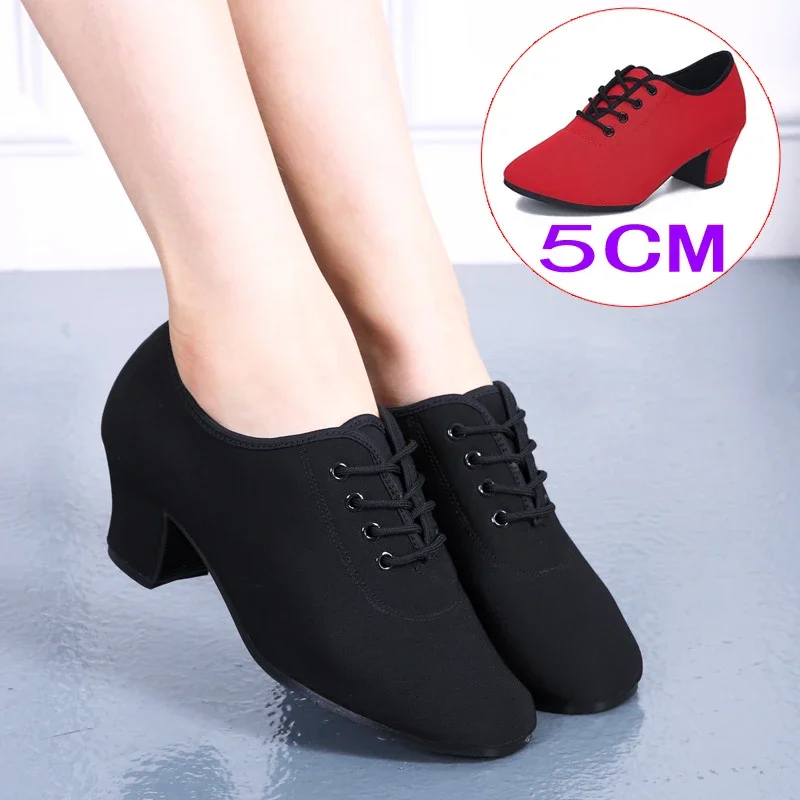 Women Latin Dance Shoes Jazz Adult Ballroom Salsa Dancing Shoes Woman Black Red Teachers Training Modern Tango Dance Sneakers