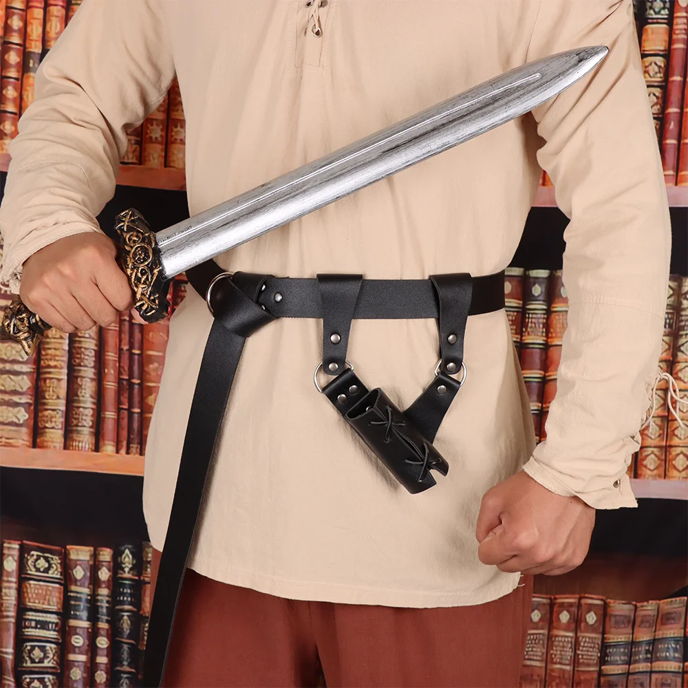 2PCS Medieval Leather Dagger Holder Sword Holster with Belt Adjustable Sword Frog Holster with Belt Suitable for Halloween