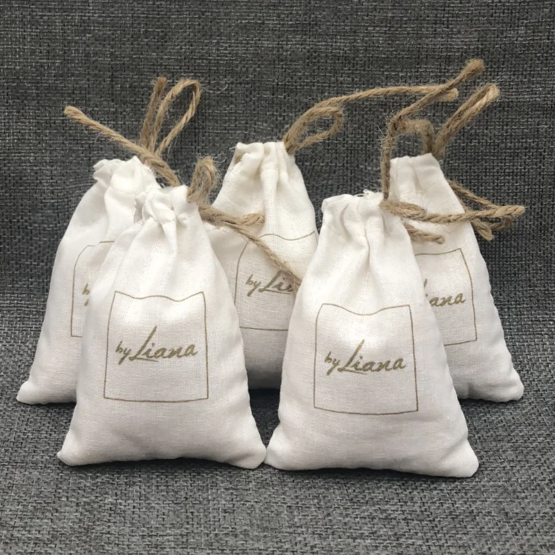 

50PCS Linen Gift Bags Jewelry Cotton Linen Drawstring Pouches Packaging Cosmetic Makeup Storage Sachets Custom Sack Print Logo