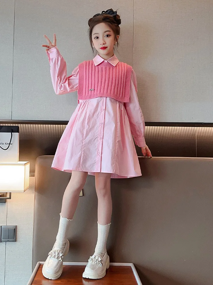 Children clothing girl skirt 2024 spring new children long sleeved dress shawl two-piece dress little girl trendy set