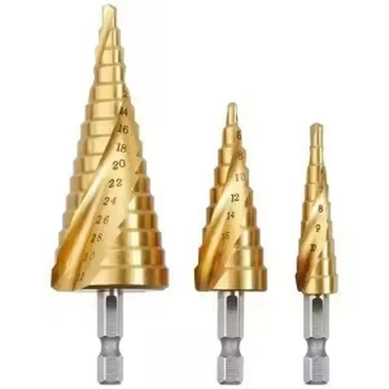 for Custom Hexagonal Shank 4241 Spiral  Gold Countersunk Bits and Ladder Drill Bit Set  Wood Metal Drilling Tools