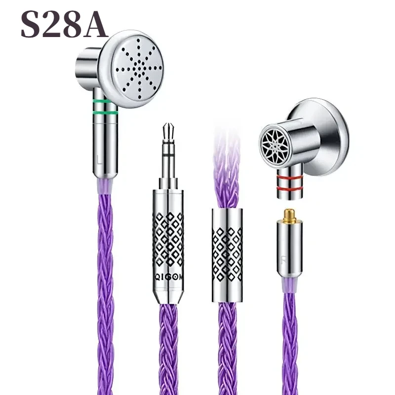 QIGOM S28A HIFI Wired Flat-head Haotian Hammer Earphones High Resolution Earbuds with 3.5/4.4mm Plug Detachable MMCX Cable