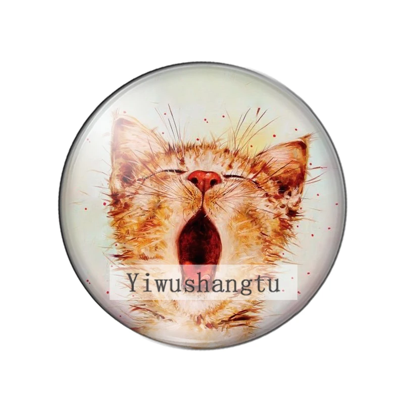 Lovely cartoon funny cat face art paintings 12mm/18mm/20mm/25mm Round photo glass cabochon demo flat back Making findings