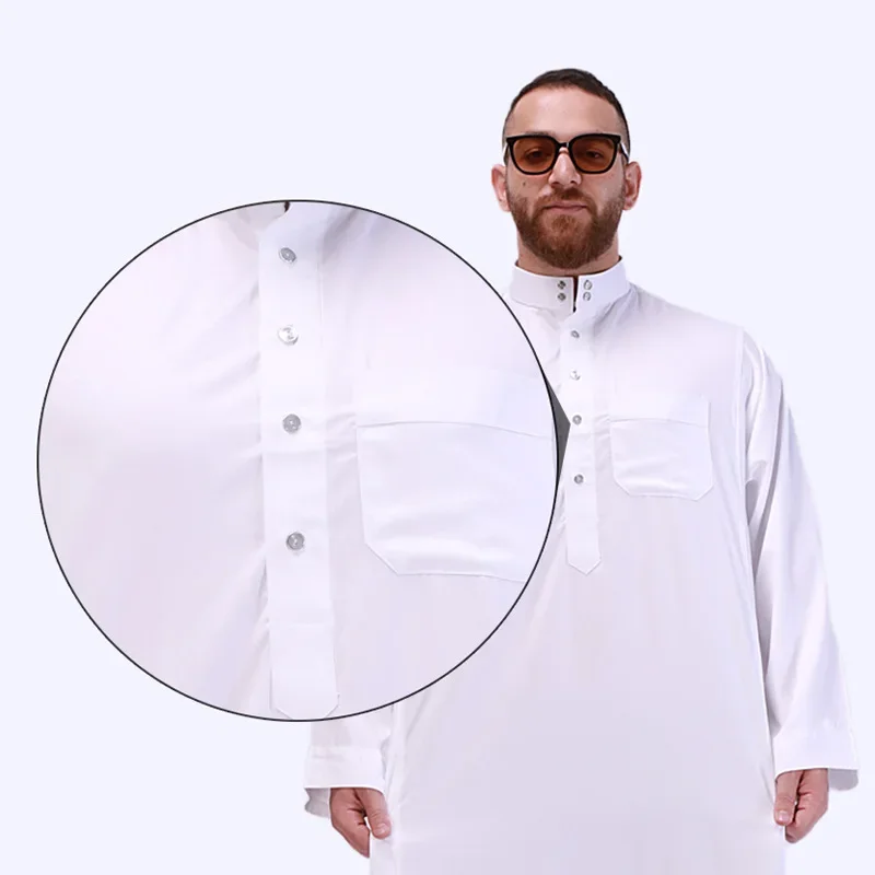 Abaya pakaian Muslim pria warna polos, S-XXL ibadah Muslim putih lengan panjang Arab dan Turki