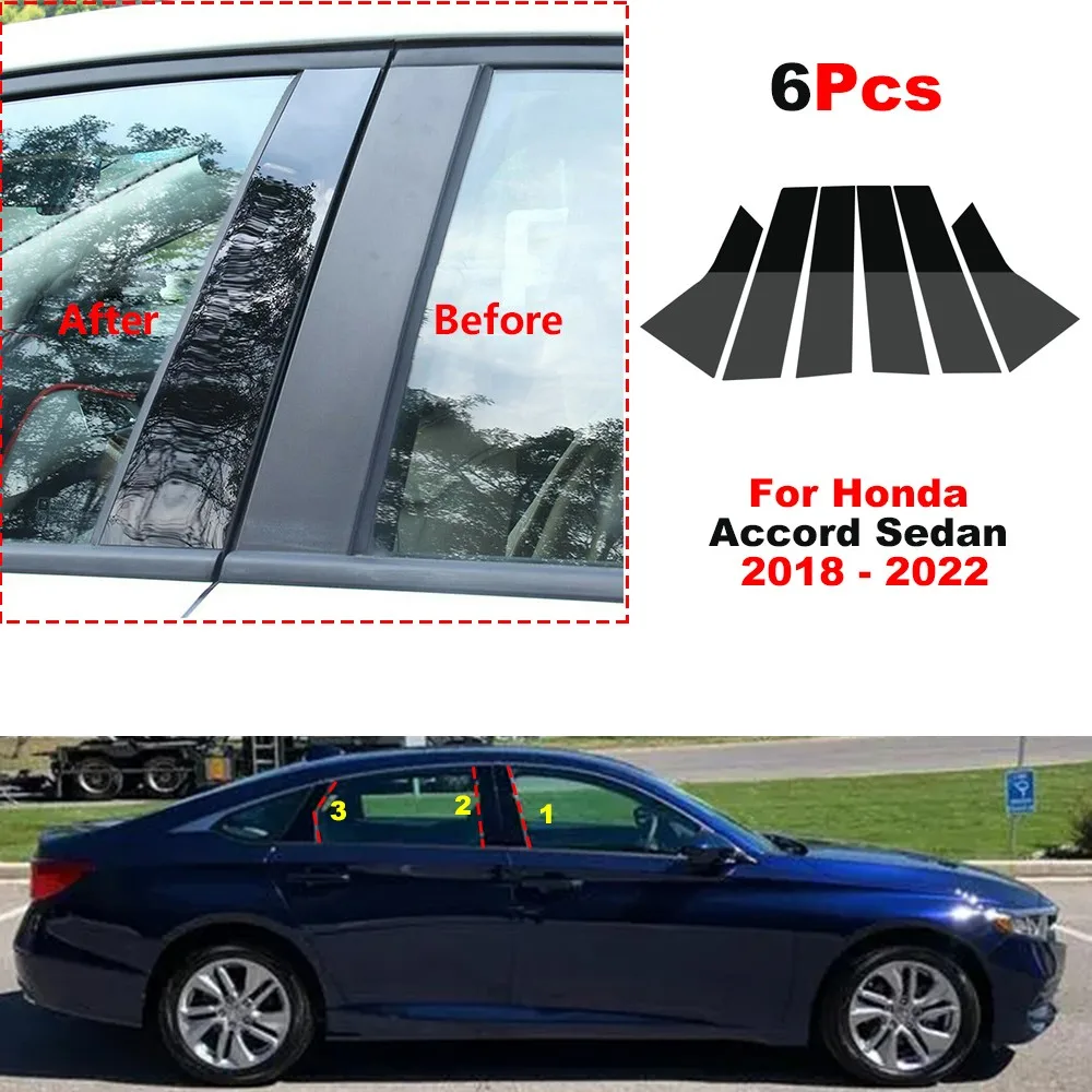 

6Pcs Door Window Pillar Posts Trim Covers for Honda Accord Sedan 2018 2019 2020 2021 2022 BC Column Sticker Exterior Part