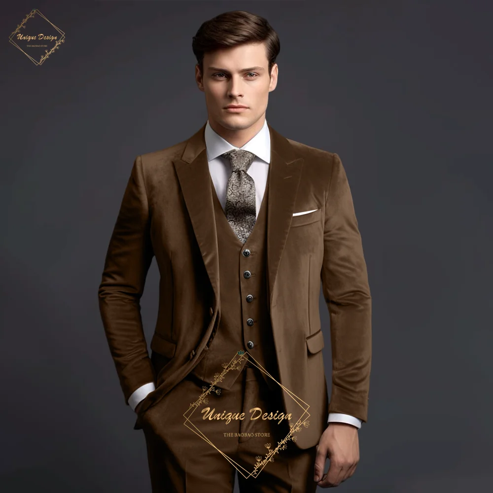 Classic Elegance Men's Grey Velvet 3-Piece Custom Suit Timeless Style for Every Occasion Wedding Dating Prom Annual Dinner Party