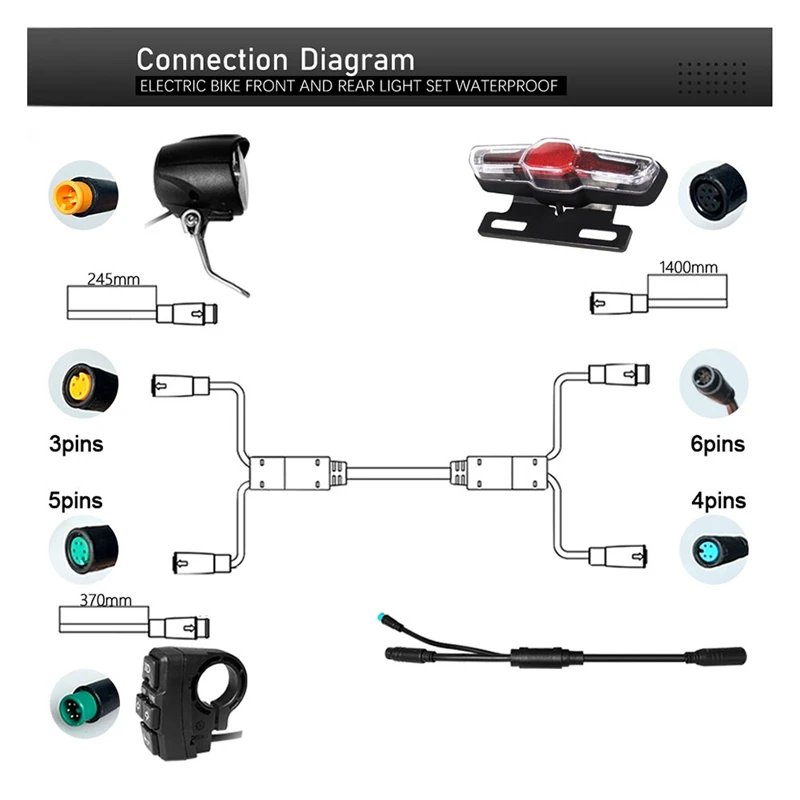 Electric Bike Headlight And Rear Light Set Waterproof DK336 Turn Horn Switch For 8Pin 9Pin Controller Easy Install