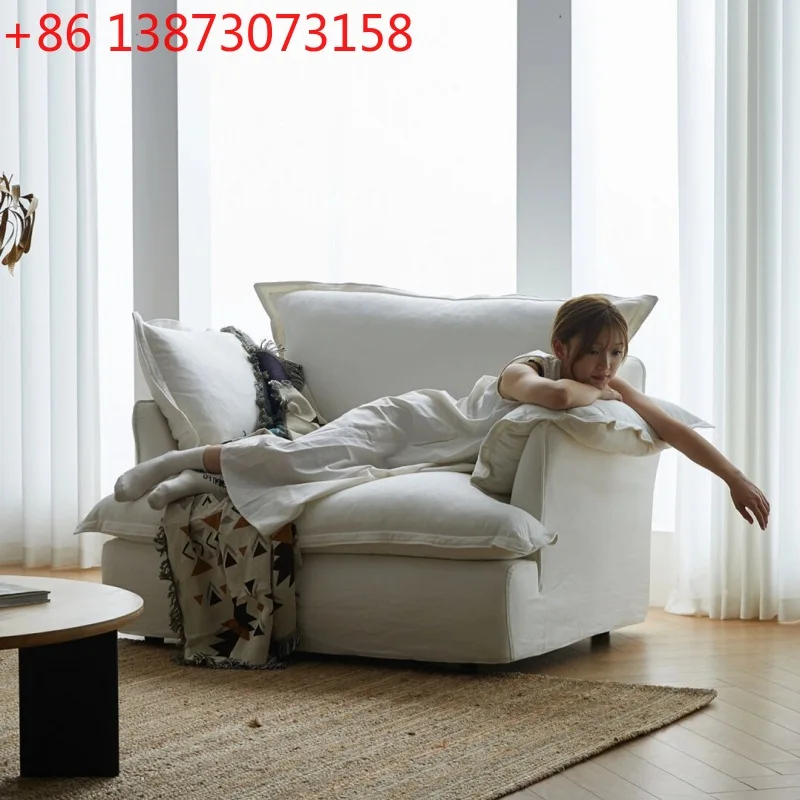 Apartment Japanese-style lazy fabric linen dismantling and washing sofa small apartment down sofa super soft living room double