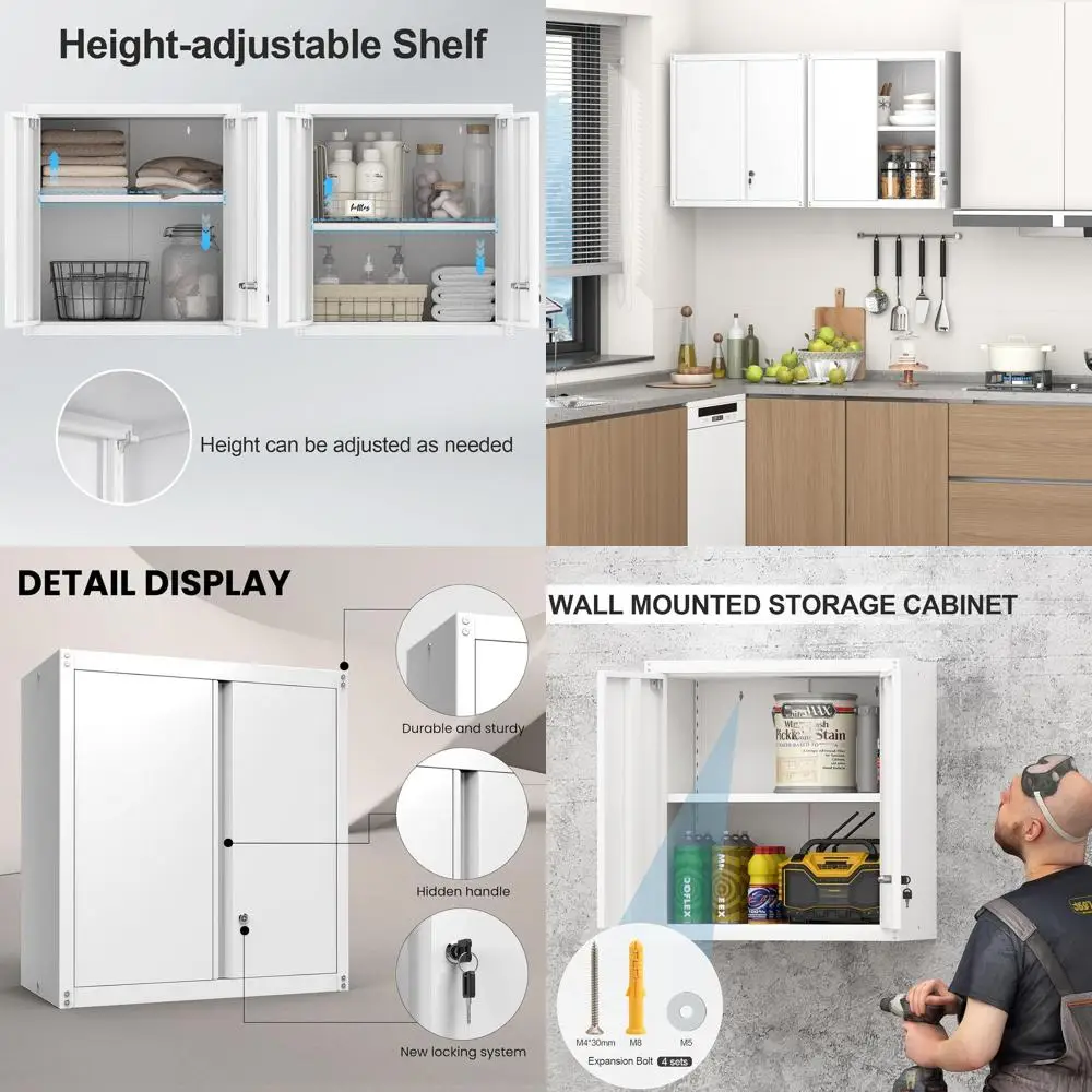 

Secure Steel Wall Cabinet for Garage and Home Storage with Doors and Shelves