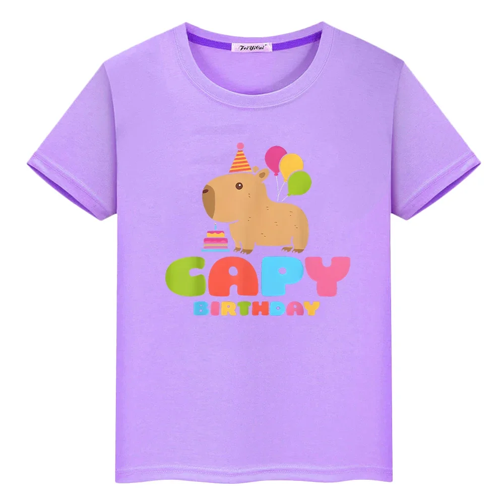 

Capybara Balloon cake print 100%Cotton t shirt for kids boy 10year Tees Tops anime Short pride tshirt girl clothes y2k one piece