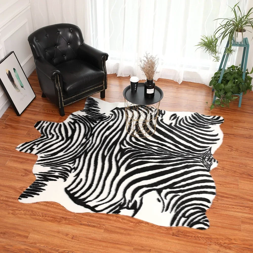 

Zebra Stripe Rug Simulation Black White Plush Carpet Simulated Animal Skin Mat Christmas New Year's Living Room Decoration