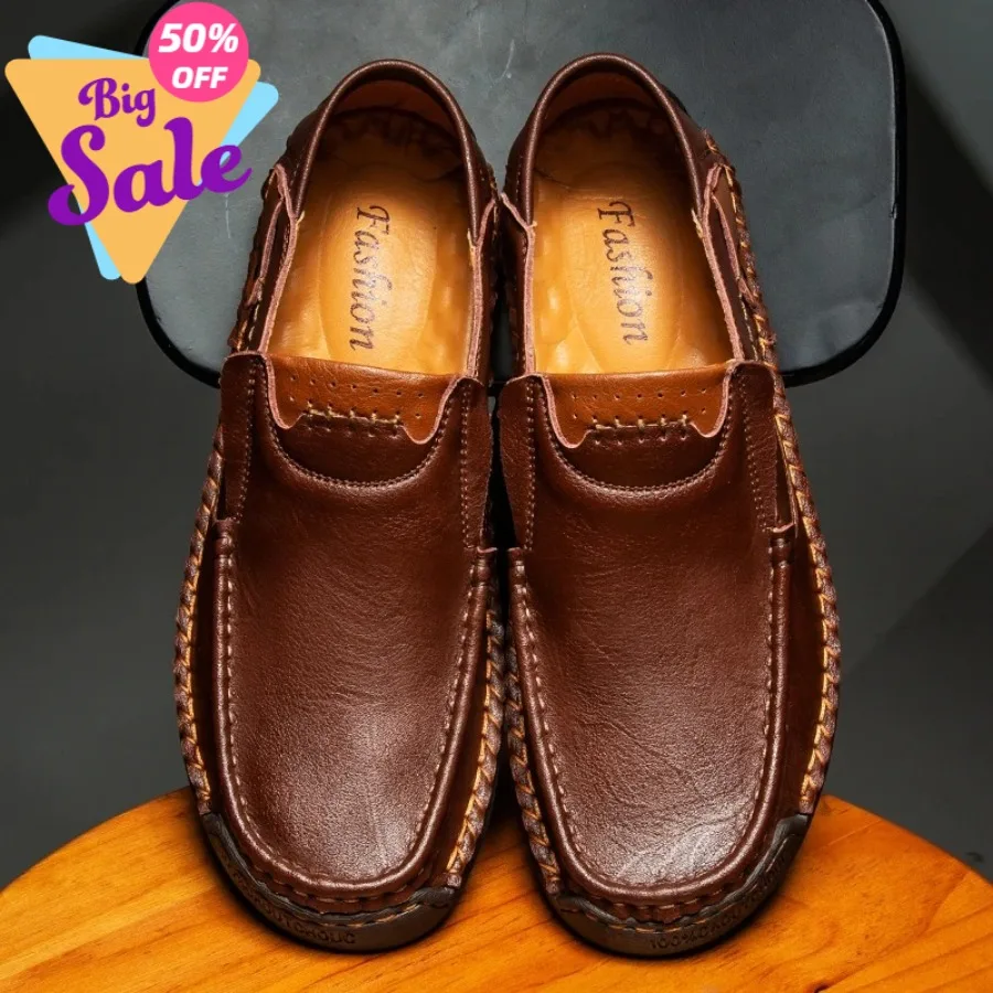 

2026Handmade Leather MenShoes Casual Comfortable Men Loafers Slip On Leather Shoes Men Flats Hot Sale Outdoor Walking Shoes Man