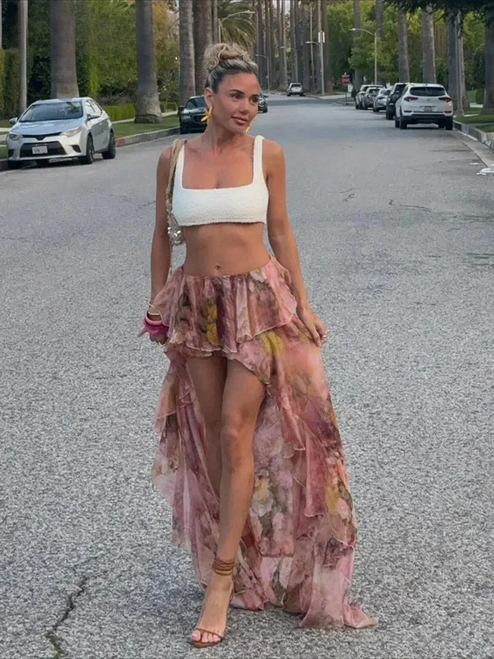 

Vacation Floral Printed Ruffle Half Bodycon Skirt Low Waist Y2K Aesthetics Lace Skirt Harajuku Grunge Fairycore Clothes