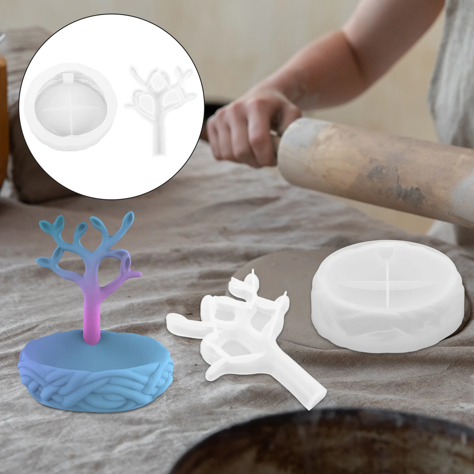 

1Set Silicone Tree Bud Decorative Mold Creative DIY Manual Mould for Storage Holder Fadeless Washable Easy Projects