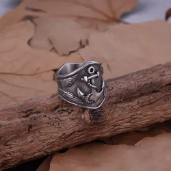 Vintage Vikings Stainless Steel Anchor Ring Men Punk Hip Hop Handmade Finger Jewelry Biker Party Club Ring Gift