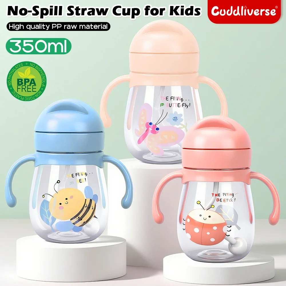 

350/250ml baby straw cup cute cartoon anti-choking water cup kindergarten children gravity ball water cup gift Christmas gift