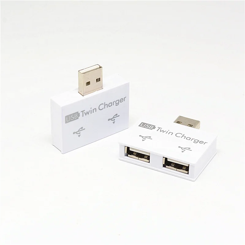 Portátil Mini Hub USB para 2 Port Charger, Adaptador Hub, divisor, carregamento USB duplo, extensor para telefone, computador, preto