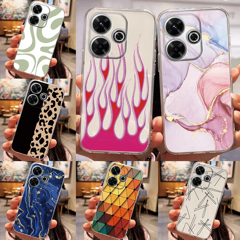 For Redmi 13 4G Phone Cases Speckle Lattice Ink Block Flame Pattern Cover For Redmi 13 4G Shockproof Transparent BackTPU Shells