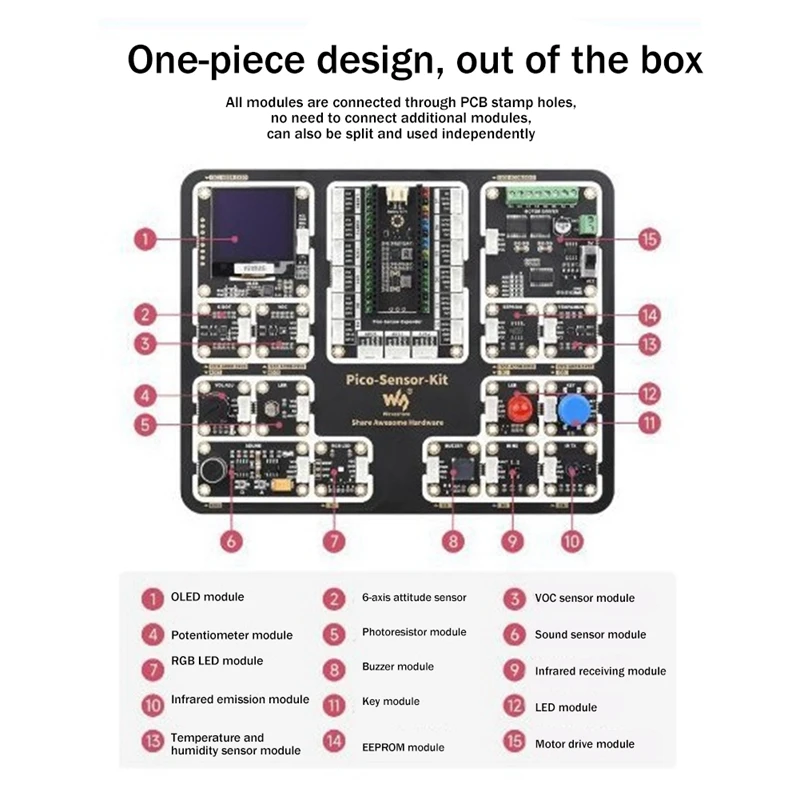 Imagem -02 - Waveshare para Raspberry pi Rp2040-plus Placa de Expansão Mais Kit de Módulos de Sensor para Raspberry pi Pico Série Motherboards