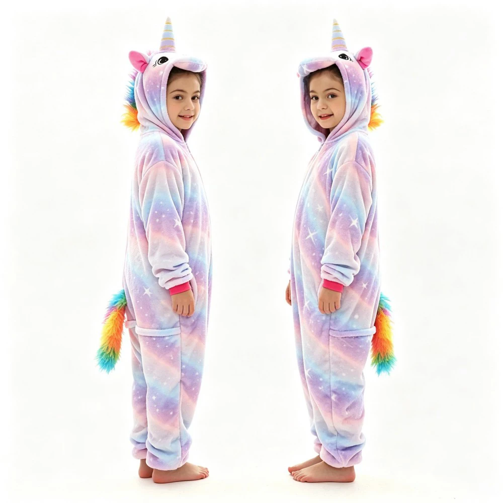Children Halloween Sleepwear Kids Flannel Animal Onesie Pajamas Cartoon Unicorn Tiger Cow Dalmatian Cosplay Costume