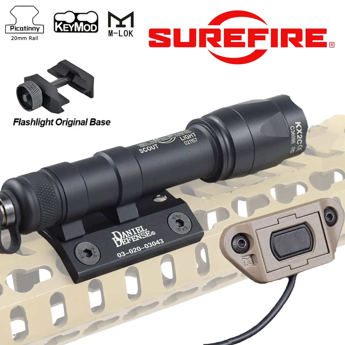 

Tactical Surefire M600 M600B Powerful Flashlight with Mlok Keymod DD Mount & Switch Fit 20mm SMR Rail M600C Scout LED Light
