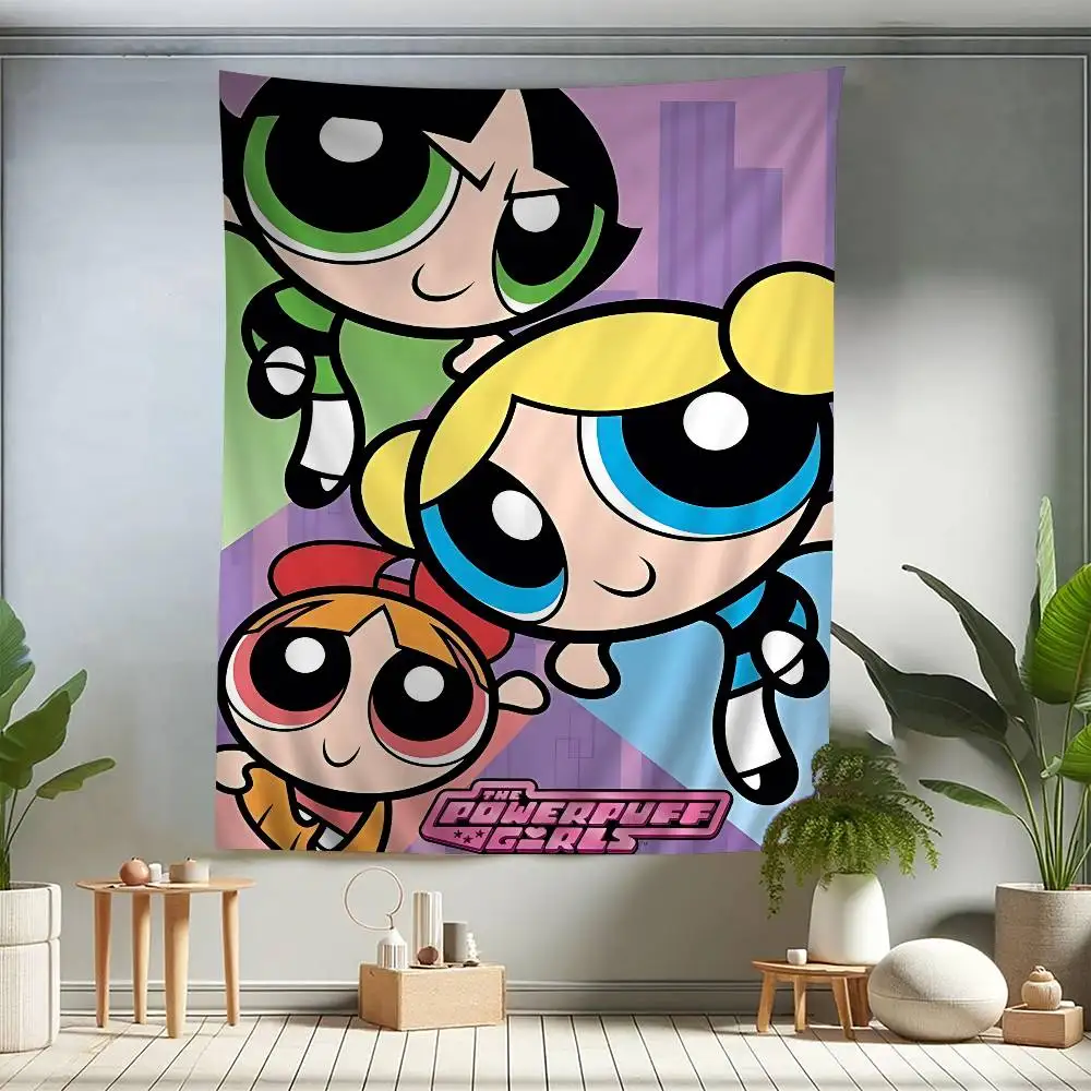 the Powerpuff Girls Colorful Tapestry Wall Hanging Hippie Flower Wall Carpets Dorm Decor Wall Art Decor