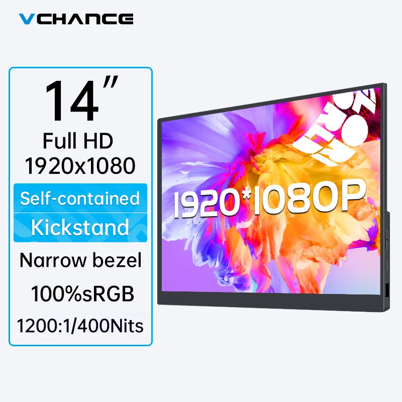 VCHANCE 14inch Portable Monitor 1080p 100%sRGB 400Nit with Kickstand Ultra Light Extended Display Gaming Screen for Laptop Mac