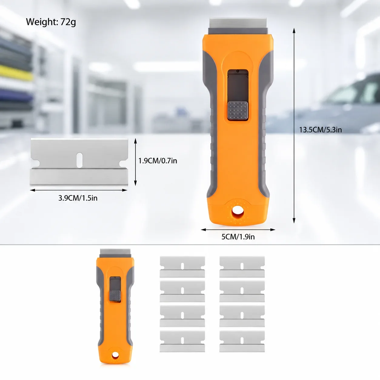 Retractable Razor Scraper for Window Tint Removal with 10 Replacement Steel Blades for Sticker Glue Removal Auto Detailing Tool