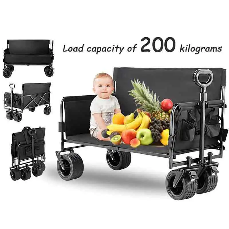 

Utility Beach Wagon Cart Multifunctional Heavy Duty Large Capacity Portable Shopping Outputs Load 80kg Foldable Outdoor Camping