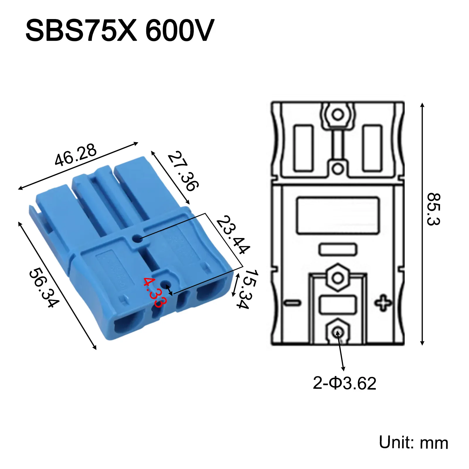 1pcs SBS75X Forklift Connector Electric Forklift Battery High Current Connector For Cold Pressing Welding For Electric Forklift