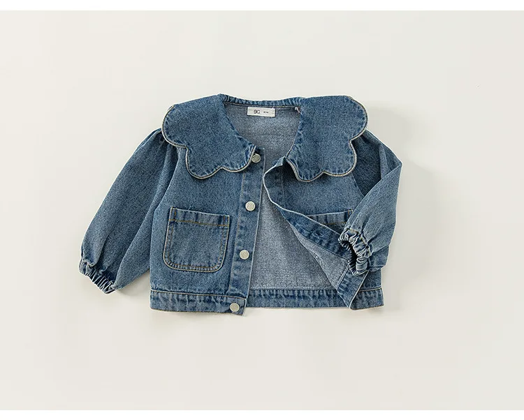 

Children Clothing Girls Denim Jacket Spring and Autumn Korean Children Lace Collar Denim Top Cardigan Fashion Cool Girl Coat