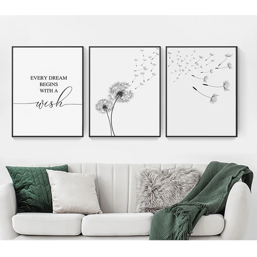 Living Room Bedroom Nursery Decor Dandelion Wall Art Canvas Painting Make Wish Dandelion Prints Nordic Style Minimalist