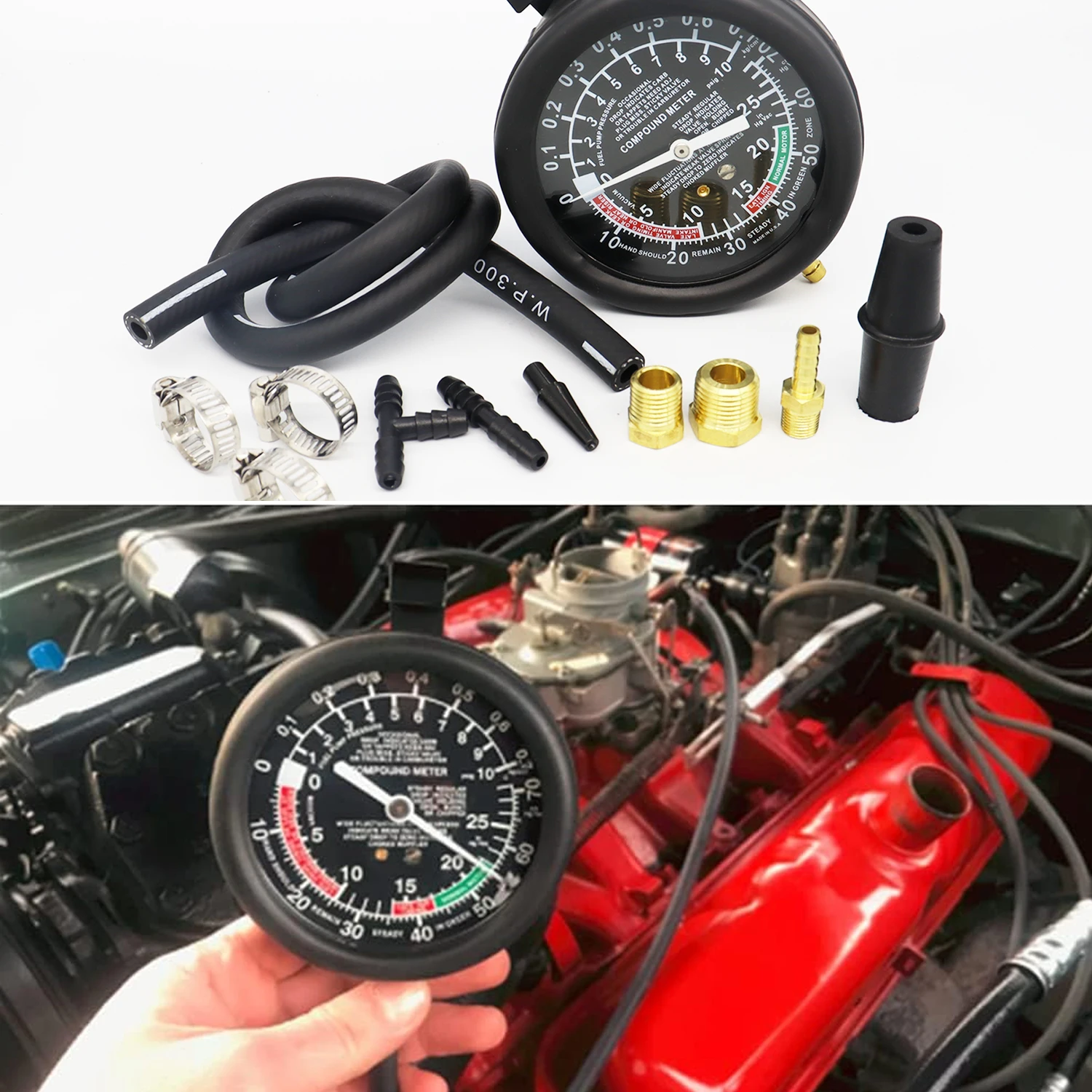 Fuel Pump and Vacuum Tester Gauge, Carburetor Pressure Tester Automotive Vacuum Gauge - Carburetor Pressure Diagnostics