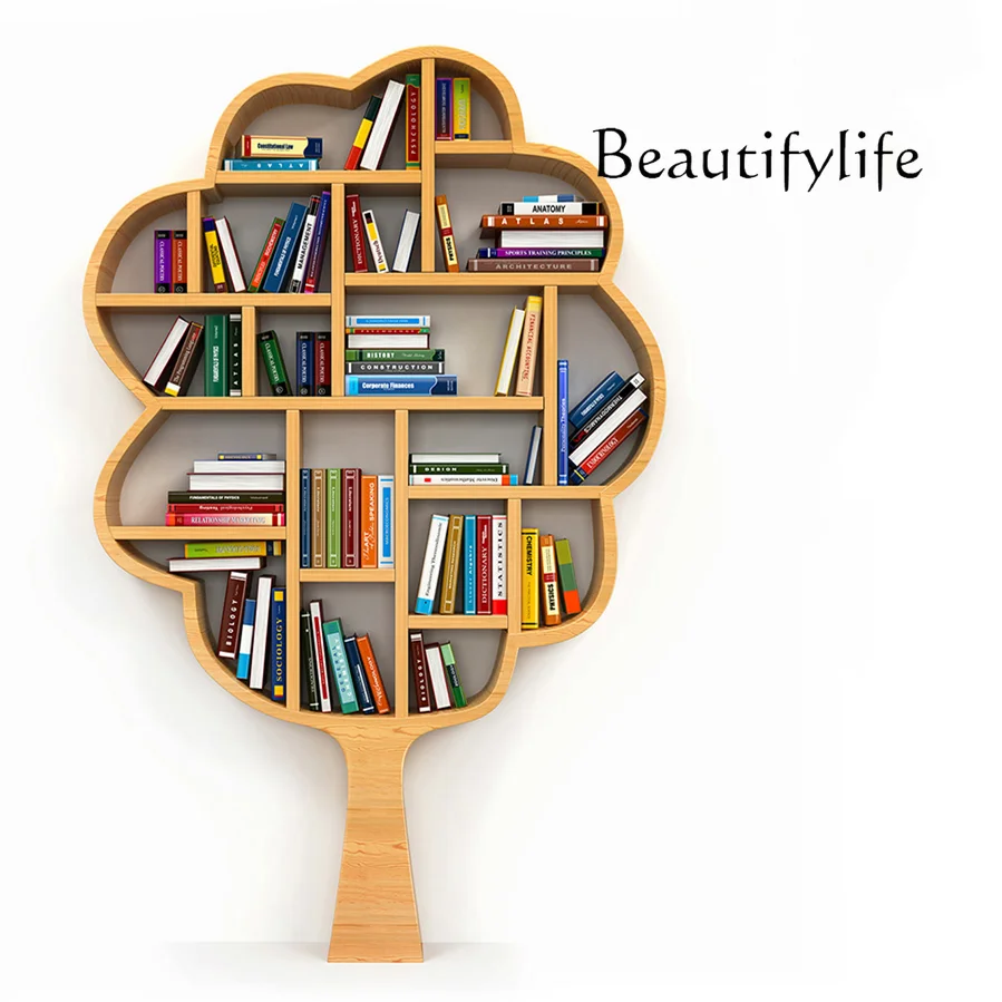 

Tree-shaped bookshelf Library solid wood storage rack Window soft decoration props Creative tree-shaped bookcase