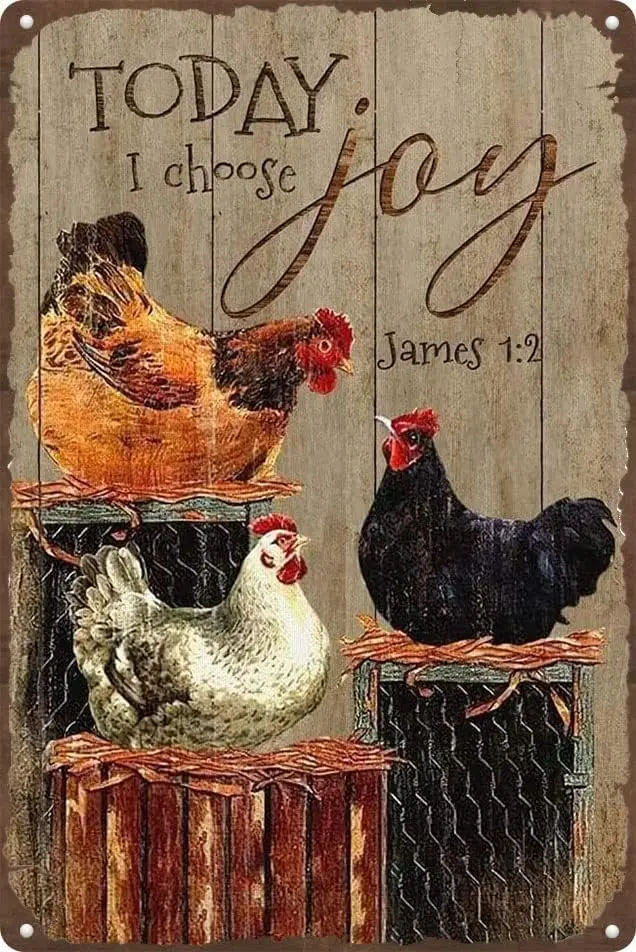 Habilboi Chickens on Farm Today I Choose Joy Kitchen Metal Funny Tin Sign Bar Coffee Home Kitchen Room Art Wall Plaque Decor Gif