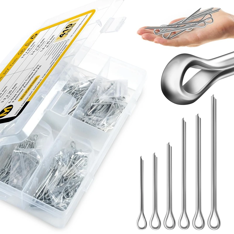 410Pcs Cotter Pin Assortment Kit, Metal Cotter Pins, Hardware Pins Cotter Pin Set For Trucks, Hitch Pin Lock System