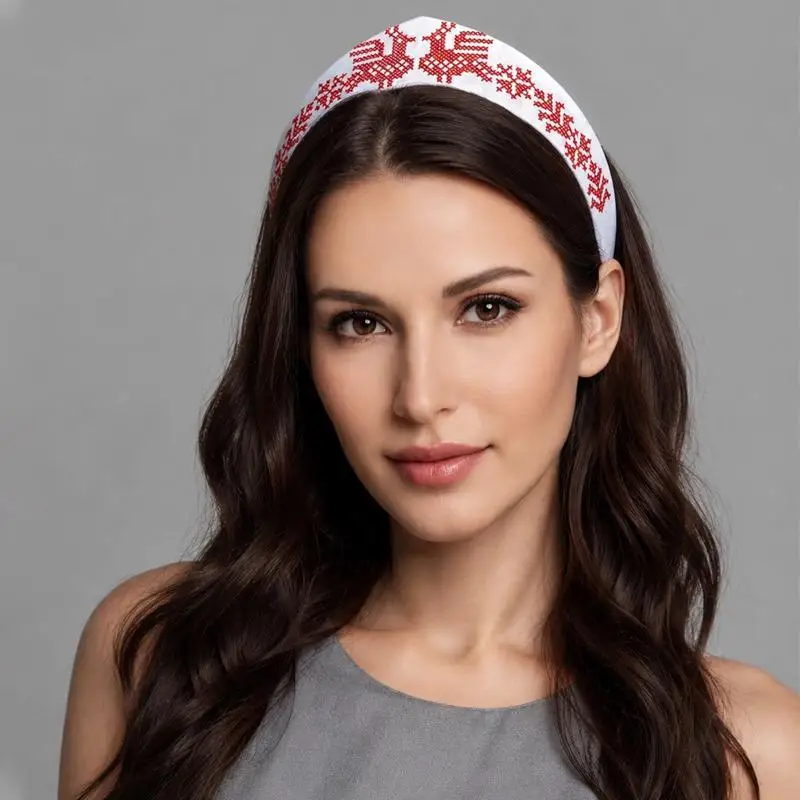 Vintage-Stil, russische Ethno-Blumenstickerei, spitz zulaufendes Haarband für Damen, breites, modisches Haaraccessoire. – Detail 12